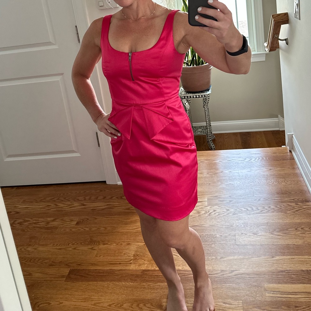 BCBGeneration peplum cocktail summer mini dress Barbie shiny pink party dress